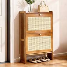 Slim Flip Top Shoe Cabinet, Bamboo Shoe Rack With Raised Base, Modern 2-Tier Shoe Storage For Entryway & Front Door - 2門 - 查看 5