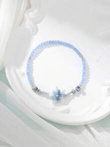 1pc Women's Fashion Minimalist Starfish Beaded Elastic Bracelet, Suitable For Beach Vacation Wear - Multicolor - View 7