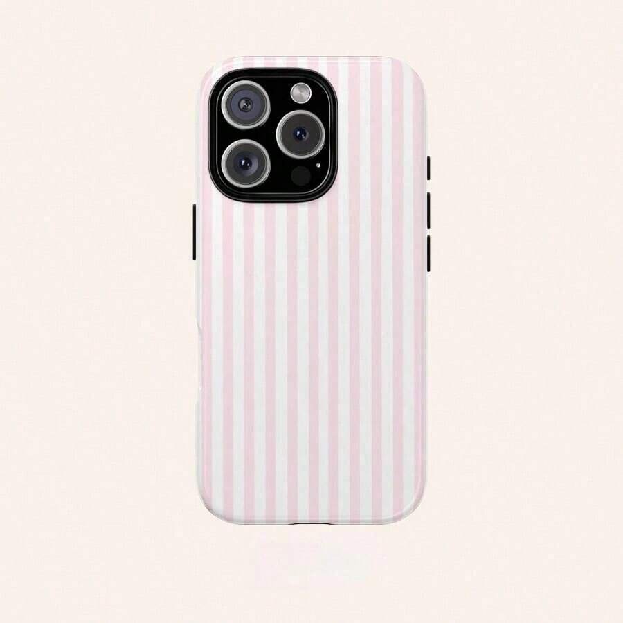 Pink & White Striped Phone Case, Compatible With IPhone 17/16/15/14/13/12/11 Pro Max - 款式1(1件) - 查看 1
