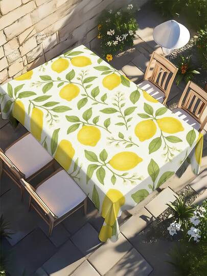 1pc Lemon Floral Print Tablecloth - Durable Polyester Tablecloth, Vibrant Yellow Lemons With Green Leaves, Perfect For Decorating Restaurants, Offices, Kitchens, Outdoor Picnics And Gifts