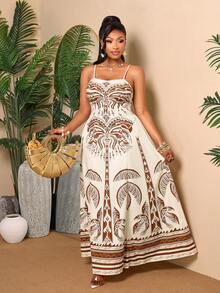 BIUBIU Plus Size Women's White Floral Print Sleeveless Bodycon Dress, Ruched Flowy Sleeveless Summer Vacation Dress - Apricot Brown - View 4