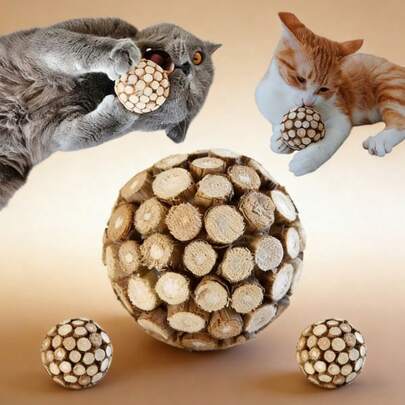 Indoor Cat Toy "Bite And Play", Made Of Wood, Suitable For Cleaning Teeth Of All Breeds And Sizes, No Batteries Required