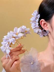 1 pieza Nuevo pasador de pelo con diseño floral, versátil clip de pelo con estilo retro elegante, accesorio de pelo para moño, adecuado para primavera/verano, vacaciones, fotografía, boda, accesorios, tocado, pasadores para peinado - Multicolor - Ver 12