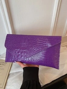 New Niche Design Fashion Crocodile Embossed Envelope Bag, Retro Style Women Handbag - Purple - View 7