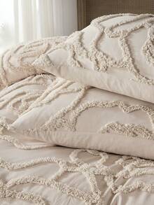 2/3件套卡其玫瑰簇绒提花涤纶被套组，现代奢华四季床上用品套装（1个被套+1/2个枕套），柔软透气，无填充物 - 卡其色 - 查看 6