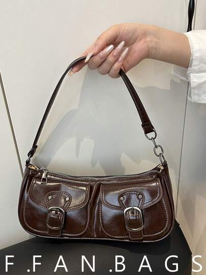 新款时尚双口袋装饰手提单肩包，适合派对、郊游、度假、购物和日常使用，可存放零钱、手机，也适合白领、大学生和上班族作为工作包，女士优雅之选。