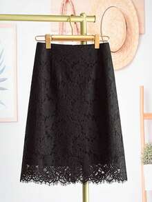 2026 Nueva Falda Vintage de Encaje Corte A, Falda Negra Ajustada para Petite - Negro - Ver 2