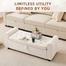 48" Ottoman With Storage, Tufted Storage Ottoman Bench, Convenient Living Room Fabrics Bench Seat, Entryway Shoe Benches With Inner Zipper & Arm, Rivetless Upholstered Window Seat Ottomans, Beige - Beige - View 4