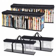 1个带加固提手的DVD/CD收纳袋，透明PVC材质，最多可容纳40张DVD，防水防尘，也适用于蓝光光盘、电子游戏、家庭娱乐设备收纳。 - 查看 12