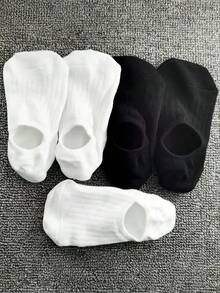 1双/5双装女士短袜，浅口低帮薄款透气吸汗纯色简约柔软舒适袜，适合春夏穿着 - 白色 - 查看 2