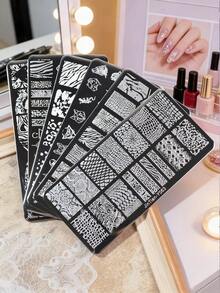 6pcs Nail Art Printing Plates With Leopard Animal Texture Patterns - Silver - View 2