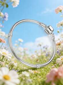 1pc Fashionable Snake Chain Beaded Bracelet, Suitable For Daily Wear For Women - Silver - View 5