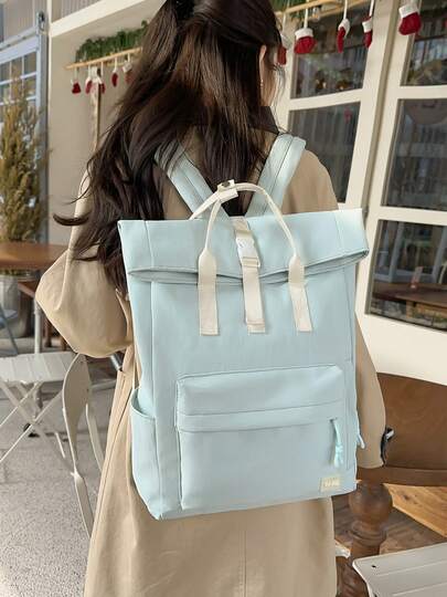 Solid Color Women's Functional Backpack Suitable For Commuting And Travel, Minimalist Daily Functional Backpack For Women, Solid Color Women's Functional Backpack, Women's Minimalist Sports Style Black Backpack