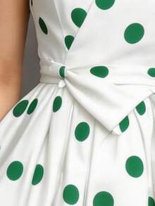 Women's Fresh Vacation Style Green Polka Dot V-Neck Sleeveless Waist Fit Flare Dress Elegant Summer - Multicolor - View 3