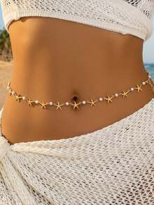 1 chiếc dây đeo eo hình sao biển nhân tạo phong cách Bohemian, dây đeo eo đính ngọc trai giả, trang sức cơ thể bằng kim loại gợi cảm, thích hợp cho phụ nữ đi biển, du lịch. - Nhiều màu - Xem 3