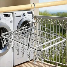 TUOGTCI 1 pieza Tendedero colgante antioxidante con pinzas, tendedero de ropa interior/exterior ahorra espacio, adecuado para balcón, baño, lavandería - Fácil de limpiar, antioxidante, diseño duradero - 30 clips - Ver 3