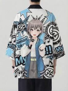 动漫主题印花七分袖开衫，和服式轻薄外套，防紫外线外衣 - 彩色 - 查看 3