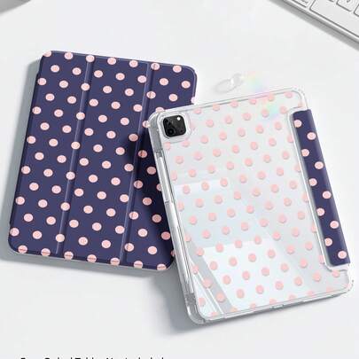 Ốp bảo vệ máy tính bảng gấp 3 lần, có khe cắm bút, mặt lưng trong suốt, thiết kế họa tiết chấm bi, dễ thương và tinh tế. Thiết kế bao phủ toàn diện, tự động bật/tắt màn hình từ tính, tiết kiệm pin thông minh, phù hợp với iPad thế hệ thứ 11 A16 2025, iPad Air thế hệ thứ 10 10.9", iPad Air thế hệ thứ 4/5 10.9", iPad M3 thế hệ thứ 11 2025, Galaxy Tab S7/S8 thế hệ thứ 7/8/9 10.2", chống trầy xước và chống cong vênh, món quà lãng mạn, quà tặng Ngày của Mẹ.