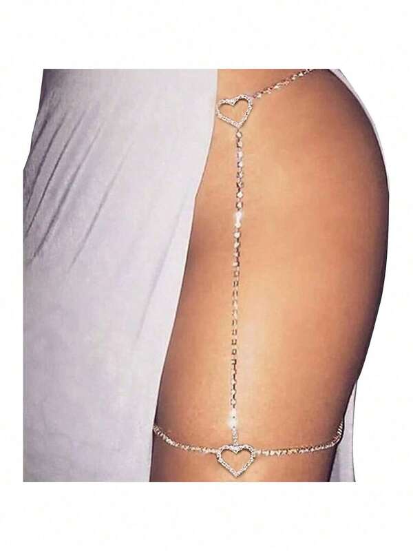 Cadena de pierna con diamantes de imitación de estilo bohemio sexy para mujeres - Cadena de cintura con corazón hueco, adorno para el ombligo, joyería de lujo vintage para el Body adecuada para fiestas, vacaciones y uso diario