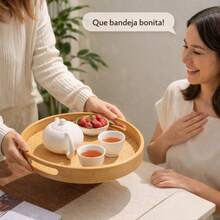 Round Bamboo Tray With Handles | Serving Breakfast, Fruits And Desserts | Elegant Design | Room Decor - 竹子 - 查看 5