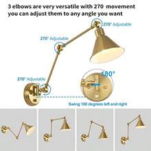 TRLIFE - Aplique de pared con control remoto latón cepillado apliques de pared regulables y ajustables de temperatura de color de 2700 K-6000 K luces de pared con brazo oscilante con cable enchufable certificación UL 2 unidades 2 bombillas - Oro - Ver 5