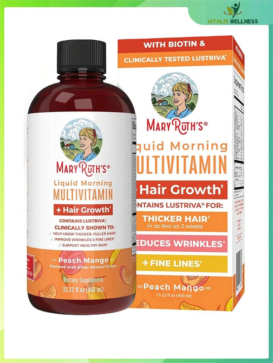 Liquid Multivitamin For Women  |10,000mcg Biotin, B-Complex, Vitamin D3 & C | Hair Growth, Skin Texture & Fine Line Support | Peach Mango Flavor | Sugar-Free, Vegan | 15.22 Fl Oz - 1瓶 - 查看 1