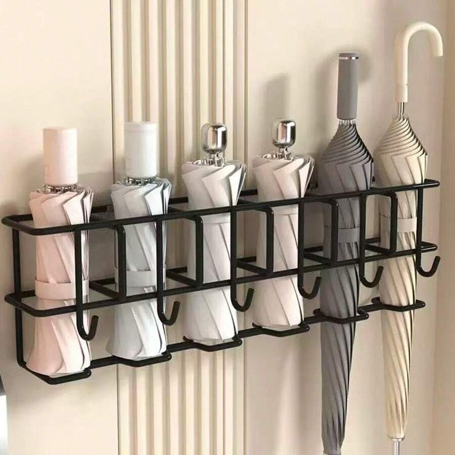 Umbrella Stand Holder, Simple Wall-Mounted Umbrella Storage Rack, Home Entrance Umbrella Organizer With Hooks - A - View 1