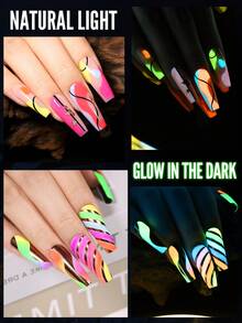 YOKEFELLOW 6瓶10毫升夜光凝胶指甲油，霓虹绿、黄、橙色美甲凝胶套装，派对美甲，可卸除UV/LED美甲沙龙美甲沙龙DIY，居家亦可作为节日礼物 - 彩色 - 查看 5