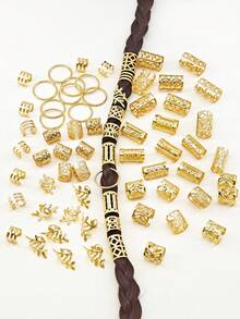 70pcs Adjustable Metal Hair Beads Rings, Suitable For Braids, Hair Accessories, Claw Clips - Gold - View 5