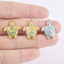 Mặt dây chuyền hình rùa biển nhỏ giọt dầu màu xanh dương, mạ điện, làm từ thép không gỉ 304, kèm phụ kiện trang sức DIY (1 cái/2 cái/3 cái), phụ kiện trang sức DIY hình rùa. - Hình ảnh - Xem 2