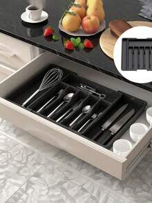 餐具抽屉收纳盒，可伸缩厨房用具托盘，厨房用品分类收纳，防尘餐具抽屉分隔盒，多功能收纳盒，厨房抽屉收纳盒，适用于餐具、叉子、勺子等。 - 彩色 - 查看 9