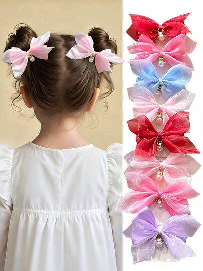 Set de 5 piezas de pasadores para el cabello con moño y cristales de colores, accesorios lindos y dulces como regalo para niñas, decoraciones para el cabello para fiestas/días festivos