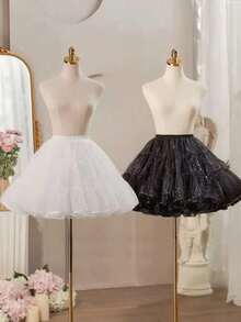 45cm Crystal Organza Tulle Skirt, Adjustable Fluffy Petticoat Underskirt With 2/3/4 Layers, Lolita Style, Suitable For Lolita, Wedding, Party, Cosplay, Dance - Multicolor - View 2