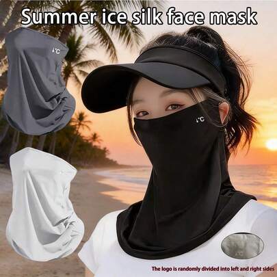 1个夏季防晒挂耳式口罩，透气冰丝面料，男女通用防晒口罩