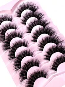 7 Pairs 9D Thick 16-25mm Faux Mink Eyelashes, Fluffy & Dense, Create Dramatic Makeup Effect, Lengthening & Reusable Fake Eyelashes - Black - View 5