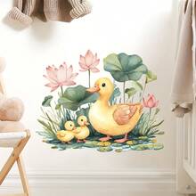 1 miếng dán tường hình vịt vàng kỳ diệu, hình vịt nhỏ tự dính với lá sen, dễ bóc và dán, thích hợp cho phòng ngủ và phòng tắm. - Một cỡ - Xem 1