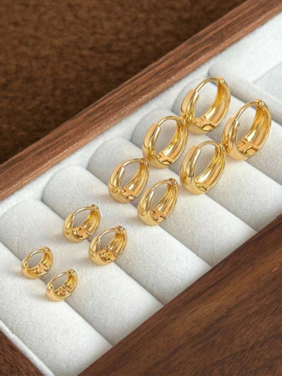夏季系列（8件/2对）：简约复古多功能休闲耳环，低过敏性铜质几何设计。适合日常佩戴、户外活动，也是一份特别的母亲节礼物。 - 金色 - 查看 1
