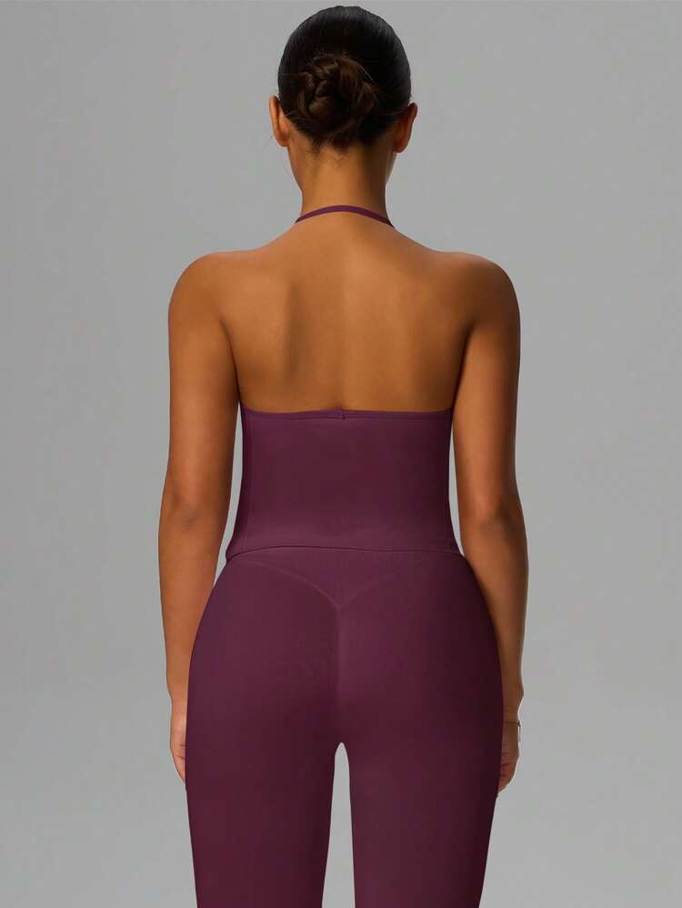 New Sports Yoga Tank Top For Women, Fitness Yoga Shirt With Built-In Bra, Gym Workout Clothes - Bold Plum - View 4