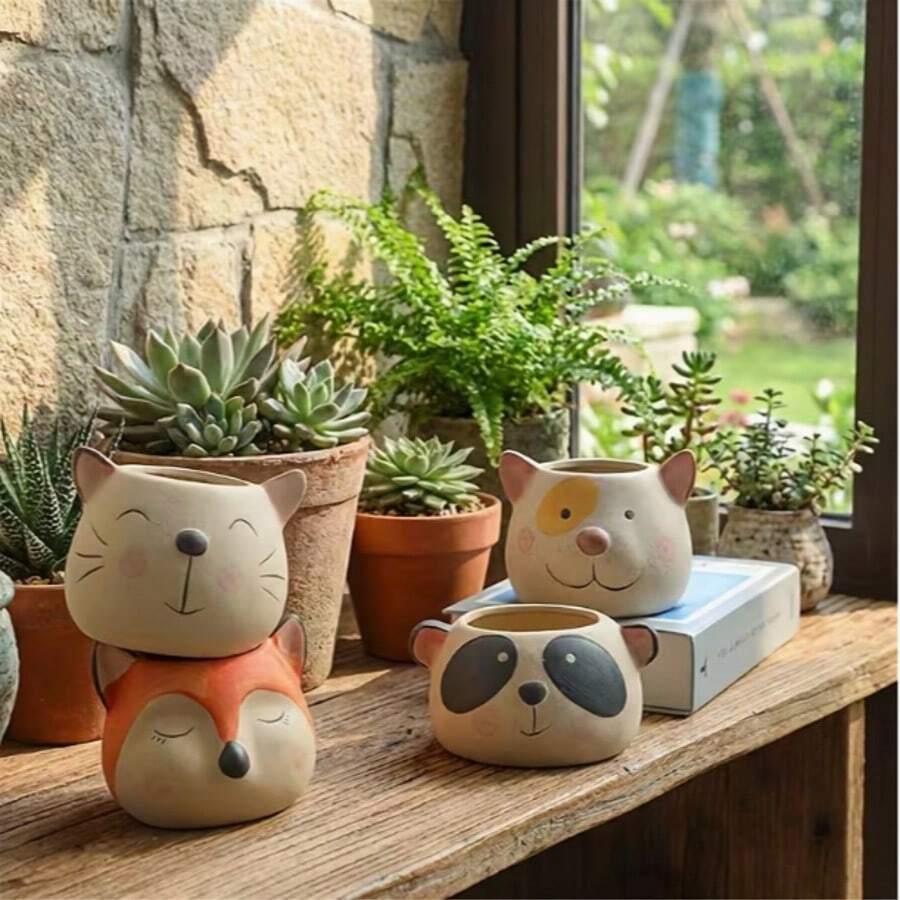 1 chậu trồng cây mọng nước bằng gốm hình động vật dễ thương ngẫu nhiên có lỗ thoát nước - Thích hợp cho xương rồng, thảo mộc, cây mini, sử dụng trong nhà/ngoài trời, chậu hoa tròn trang trí nhà cửa, văn phòng, ban công, quà tặng làm vườn, trang trí nhà cửa - ngẫu nhiên - Xem 1
