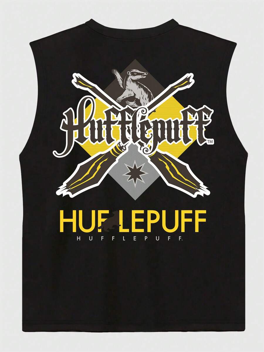 Strevion OBM Men X Harry Potter Áo tank top nam phong cách thường ngày, đa năng, tối giản, chủ đề Hufflepuff trong Harry Potter, in hình đồ họa thể thao. - màu đen - Xem 1