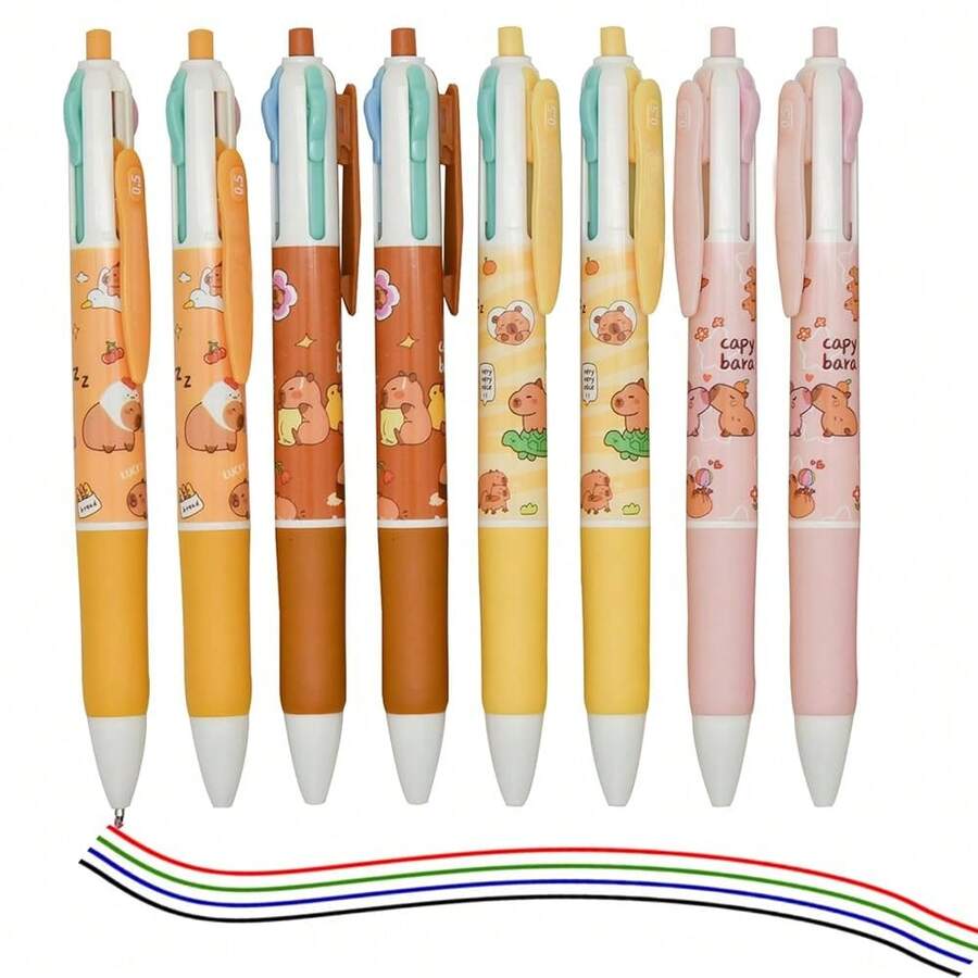 Bolígrafos de 4 colores retráctiles, 12 piezas de bolígrafos de capibara para escuela, hogar y oficina - Multicolor - Ver 1