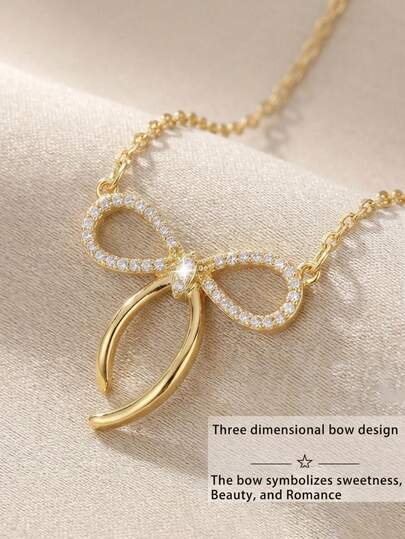 1件女士镀金蝴蝶吊坠项链 - 精致O形链项链，蝴蝶吊坠，镶嵌立方氧化锆新月形设计，简约优雅日常饰品，适合办公室、派对、情人节、生日、周年纪念日等场合，送给妈妈、女友、妻子的礼物