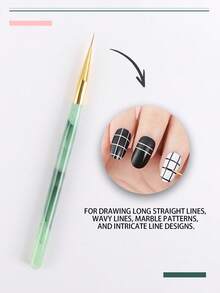 10 pièces Set de pinceaux à ongles avec tube de rangement, manches en marbre vert jade et rose. Outils de nail art pour gel, détails, liner et application acrylique - Multicolore - Voir 5