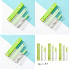 Bộ 3 ống hút bằng thép không gỉ có thể tái sử dụng, gấp gọn, kèm hộp đựng, đầu bịt silicon và cọ vệ sinh, tiện lợi mang theo trong túi quần, móc chìa khóa, ví khi đi du lịch, làm việc hoặc cắm trại. - Xem 14