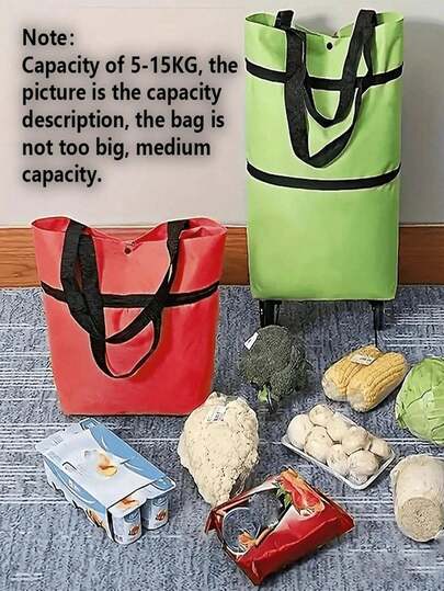 2-In-1 Foldable Shopping Cart, Foldable Large Capacity Reusable Shopping Bag, Wheeled Foldable Shopping Cart, Reusable Shopping Bag, Neutral Travel Bag, Household Kitchen Supplies, Movable Foldable Shopping Bag, Waterproof Hand Trolley