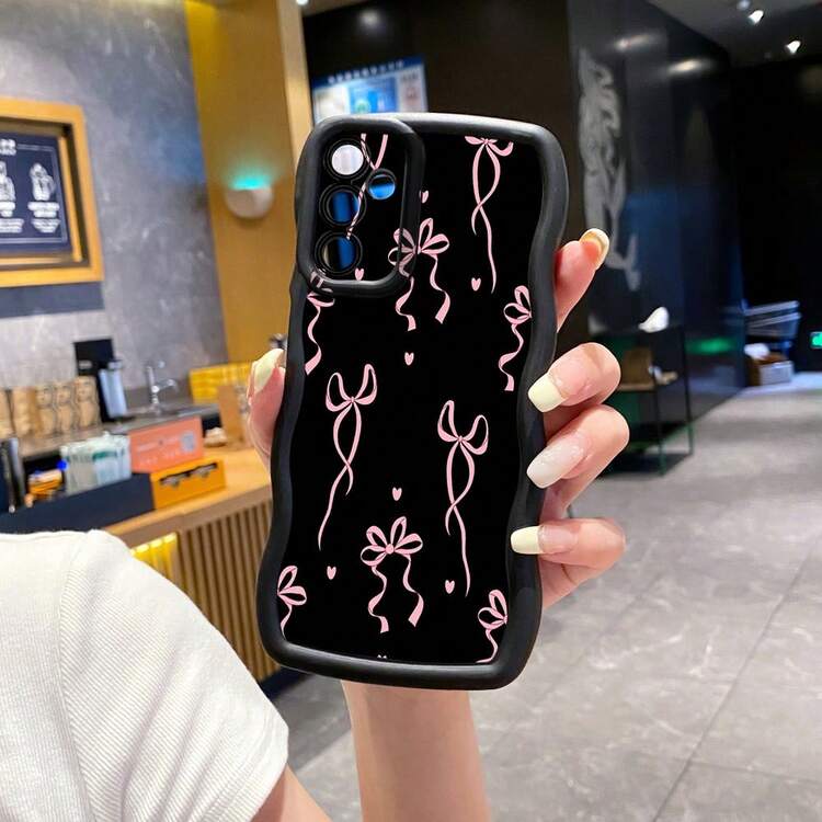 1个丝带爱心蝴蝶结防震波浪手机壳，UV印刷，适用于Galaxy/MOTO/安卓机型，国际版，非国内版 - 黑色 - 查看 4