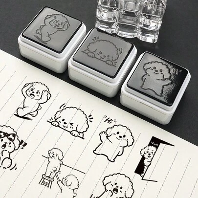 1 pieza Sello con forma de caniche lindo, no se necesita almohadilla de tinta, solo presiona para imprimir, imagen curativa de perro, esencial para diarios, regalos, decoraciones, adecuado para estudiantes y jóvenes artísticos