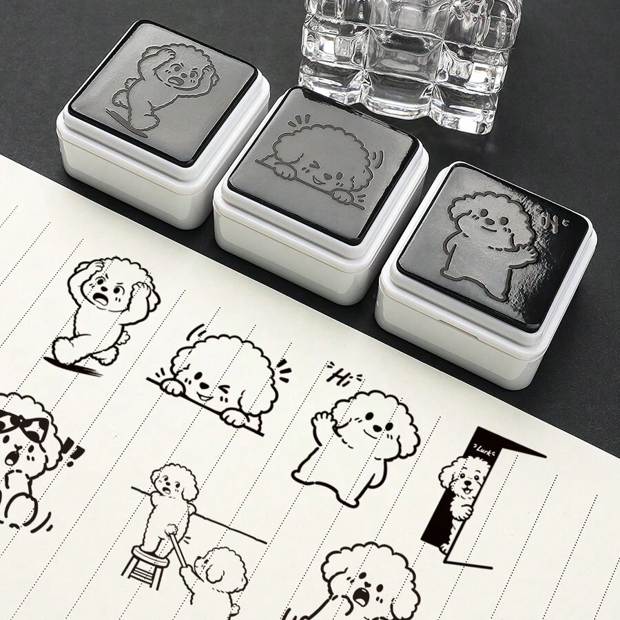1pc Cute Poodle Shape Ink-Free Stamp, Press To Print, Healing Dog Image, Essential For Journals, Gifts, Decorations, Suitable For Students And Artistic Youth