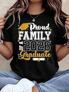 Proud Family Of A 2026 Graduate T-Shirt Graduation Cap And Diploma Design For Graduation Celebration, 220g - 黑色 - 查看 1