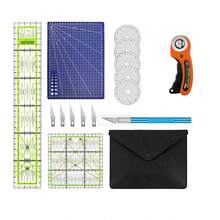 Bộ dao cắt xoay 45mm, bao gồm 5 lưỡi dao, thảm cắt nhựa tiện dụng, thước may và dao cắt chính xác, thích hợp cho may vá, chắp vá và thủ công. - Nhiều màu - Xem 4